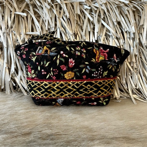 Vintage VERA BRADLEY Ming 2001 Curved Cosmetic Case Black Yellow Red Asian - Picture 1 of 12